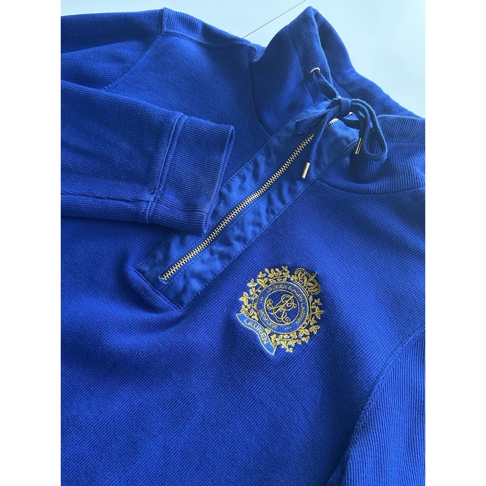 Lauren Ralph Lauren Ribbed Quarter Zip Pullover Petite Small Blue Crest Sweater